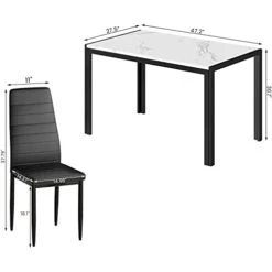 AWQM Marble Dining Table Set For 4, Rectangular Faux Marble Table And 4 PU Leather Chairs, 5 Pieces Kitchen Table Set,Ideal For Living Room, Dining Room,Breakfast Nook, White&Black -Amazon Store 31iCn20BO8L