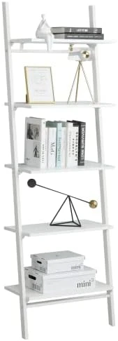 MELLCOM 5 Tier Industrial Ladder Shelf, Wood Modern Bookshelf With Golden Metal Frame, Wall-Mounted Plant Flower Storage Organizer For Living Room, Bathroom, Kitchen, Balcony 11 MELLCOM 5 Tier Industrial Ladder Shelf, Wood Modern Bookshelf With Golden Metal Frame, Wall-Mounted Plant Flower Storage Organizer For Living Room, Bathroom, Kitchen, Balcony - Image 9