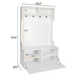 Karl Home 3-in-1 Hall Tree With Storage Bench, Freestanding Coat Rack Clothes Stand Flip Cover Shoe Rack With 4 Double Hooks 2 Top Compartment For Bedroom Hallway Livingroom 64.6" H Simple White 11 Karl Home 3-in-1 Hall Tree With Storage Bench, Freestanding Coat Rack Clothes Stand Flip Cover Shoe Rack With 4 Double Hooks 2 Top Compartment For Bedroom Hallway Livingroom 64.6" H Simple White -Amazon Store 31isXsCiTEL