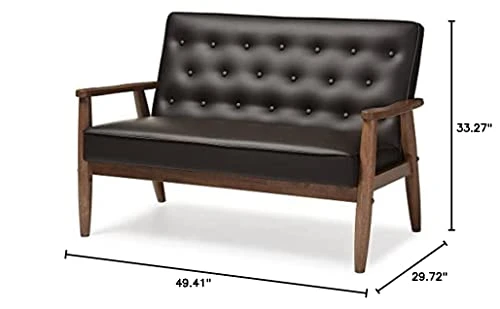 Baxton Studio BBT8013-Brown Loveseat Love Seats, Brown 4 Baxton Studio BBT8013-Brown Loveseat Love Seats, Brown - Image 2