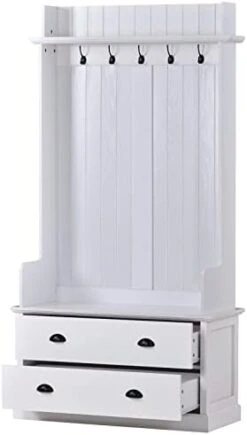 TAVENS Hall Tree With Storage Bench, 3-in-1 Entryway Bench With Coat Rack, Standing Coat Rack With 5 Metal Hooks And 2 Large Drawers For Hallway, Living Room, Mudroom 38.5”W X 15.7”D X 75”H,White -Amazon Store 31j1Z06fQPL. AC