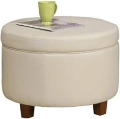 HomePop Round Leatherette Storage Ottoman With Lid, Chocolate Brown Large -Amazon Store 31jCBtDBtqL. AC