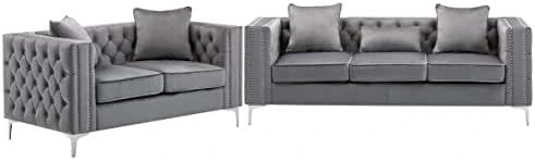 Lilola Home Lorreto Gray Velvet Sofa 16 Lilola Home Lorreto Gray Velvet Sofa - Image 14