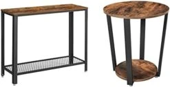 VASAGLE Console Table, 2-Tier Entryway Table With Mesh Shelf, Narrow Sofa Table, Steel Frame, Adjustable Feet, For Hallway, Living Room, Industrial Style, Rustic Brown And Black ULNT80X -Amazon Store 31jYPZKoYVL. AC