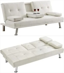 FREEHOMAE Futon Sofa Bed, Faux Leather Couch With Armrest And 2 Cup Holders, Sofa Bed Couch Convertible With Metal Legs, Folding, Reclining Small Couch Bed, Futon Bed For Living Room -Amazon Store 31ja6lG9zlL. AC