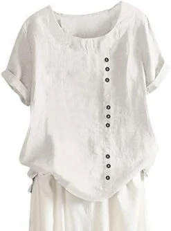 Womens Cotton Linen Shirts Casual Summer 3/4 Sleeve Tops Dandelion Print Tunic Tees Casual Crewneck Loose Fit Blouses -Amazon Store 31juwXCkDyL. AC