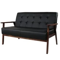 AODAILIHB Modern Wooden Leather 2-Seat Sofa, Sleek Minimalist Loveseat, Sturdy And Durable Loveseat Sofa Couch, Home Office Furniture (Black) -Amazon Store 31jzkGw9QpL