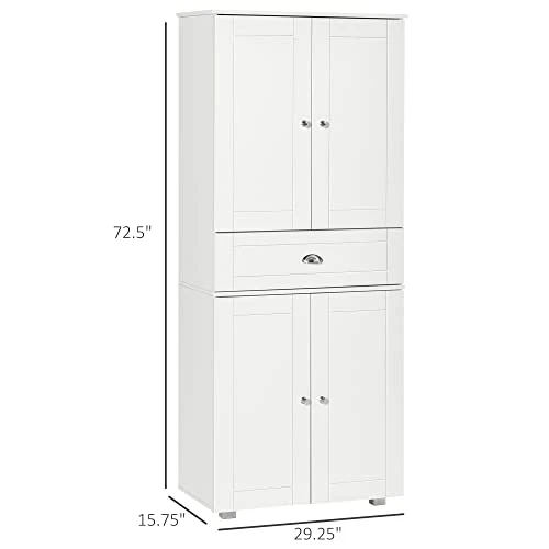 HOMCOM 72" Freestanding Kitchen Pantry Cabinet With 2 Large Double Door Cabinets And 1 Center Drawer, White 5 HOMCOM 72" Freestanding Kitchen Pantry Cabinet With 2 Large Double Door Cabinets And 1 Center Drawer, White - Image 3