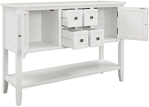 Merax Farmhouse Rustic Wood Buffet Dining Sideboard Storage Cabinet, Console Table With 4 Small Drawers, 2 Cabinet And Bottom Shelf, Antique Grey 14 Merax Farmhouse Rustic Wood Buffet Dining Sideboard Storage Cabinet, Console Table With 4 Small Drawers, 2 Cabinet And Bottom Shelf, Antique Grey - Image 12