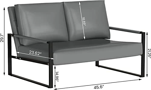 AWQM Mid-Century Retro Modern Living Room Sofa Set With Loveseat And Accent Chair, Faux Leather Loveseat Sofa And Armchair Sofa Chair For Small Space, Office, 105 Degree Slant Back, Grey 4 AWQM Mid-Century Retro Modern Living Room Sofa Set With Loveseat And Accent Chair, Faux Leather Loveseat Sofa And Armchair Sofa Chair For Small Space, Office, 105 Degree Slant Back, Grey - Image 2