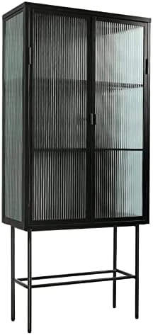 JINS&VICO Metal Storage Cabinet, Freestanding Pantry Locker, Accent Display Bookcase With Glass Doors And Three Detachable Shelves, Kitchen Sideboard, For Dining Room Living Room, Red 8 JINS&VICO Metal Storage Cabinet, Freestanding Pantry Locker, Accent Display Bookcase With Glass Doors And Three Detachable Shelves, Kitchen Sideboard, For Dining Room Living Room, Red - Image 6