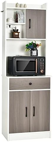 Giantex Pantry Organization And Storage, Tall Buffet Hutch Cabinet With Drawer Cabinet Shelf, High Cupboard Sideboard, Stationary Microwave Stand, Wood Countertop (Black & Natural) 9 Giantex Pantry Organization And Storage, Tall Buffet Hutch Cabinet With Drawer Cabinet Shelf, High Cupboard Sideboard, Stationary Microwave Stand, Wood Countertop (Black & Natural) - Image 7