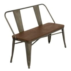 YOLENY Dining Bench, Entryway Bench With Back, Farmhouse Metal Dining Bench, Industrial Mid-Century 3 Person Rustic Spindle Bench, With Wood Seat, Removable Backrest, 42in, Bronze