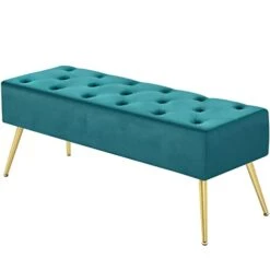 Topeakmart Modern Velvet Ottoman Bench Shoe Bench Dining Bench Button-Tufted Table Bench For Entryway/Dining Room/Living Room, Green