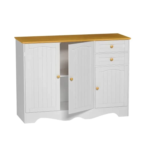 Yusong Kitchen Sideboard Buffet Pantry, Wooden Cupboard Storage Cabinet With 3 Doors And 2 Drawers, Accent Serve Coffee Bar Console Table For Dining Room Living Room, White 3 Yusong Kitchen Sideboard Buffet Pantry, Wooden Cupboard Storage Cabinet With 3 Doors And 2 Drawers, Accent Serve Coffee Bar Console Table For Dining Room Living Room, White