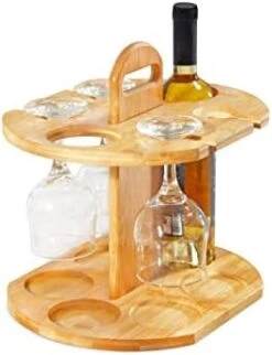 RoyalHouse Bamboo Wine Storage And Display Rack, Holds 2 Bottles And 4 Glasses, Sleek, And Chic Looking Countertop Wine Bottle Holder And Glass Hanger, Assembly Required -Amazon Store 31l60QkH84L. AC
