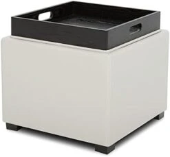 CHITA Storage Ottoman Cube With Tray,Footrest Stool Seat Serve As Side Table, Fabric In Flax -Amazon Store 31lByWgtV4L. AC