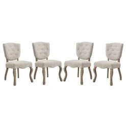 Modway Array French Vintage Tufted Upholstered Fabric Four Dining Chairs In Beige