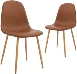 CangLong Washable PU Cushion Seat Back, Mid Century Metal Legs For Kitchen Dining Room Side Chair, Set Of 4, Brown -Amazon Store 31lNwm8txlL. AC