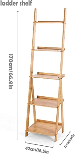 Venloup Ladder Shelf, 5-Tier Bookshelf, Free Standing Organizer Storage Shelves, Storage Rack Shelf For Office, Bathroom, Living Room, Nature 5 Venloup Ladder Shelf, 5-Tier Bookshelf, Free Standing Organizer Storage Shelves, Storage Rack Shelf For Office, Bathroom, Living Room, Nature - Image 3