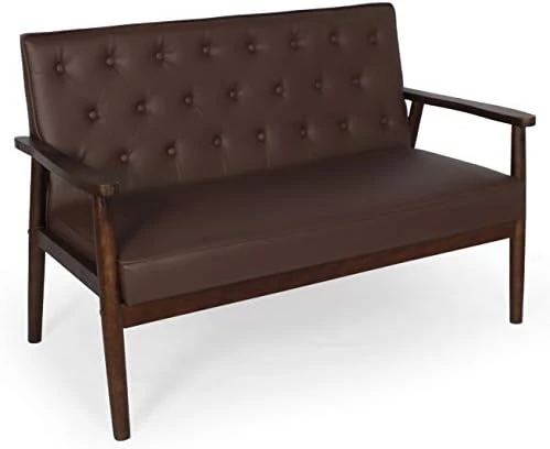 AILEEKISS Mid-Century Loveseats Sofa Couch 2 Seater Sofa Modern Faux Leather Retro Arms Loveseat Upholstered Wooden Lounge Accent Chair For Living Room (Brown 2-seat) 6 AILEEKISS Mid-Century Loveseats Sofa Couch 2 Seater Sofa Modern Faux Leather Retro Arms Loveseat Upholstered Wooden Lounge Accent Chair For Living Room (Brown 2-seat) - Image 4