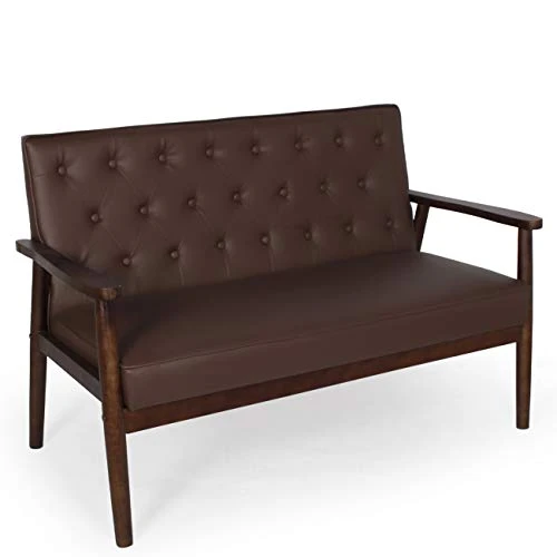 AILEEKISS Mid-Century Loveseats Sofa Couch 2 Seater Sofa Modern Faux Leather Retro Arms Loveseat Upholstered Wooden Lounge Accent Chair For Living Room (Brown 2-seat) 3 AILEEKISS Mid-Century Loveseats Sofa Couch 2 Seater Sofa Modern Faux Leather Retro Arms Loveseat Upholstered Wooden Lounge Accent Chair For Living Room (Brown 2-seat)