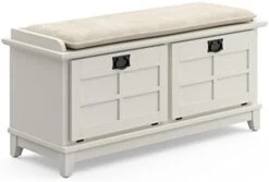 Home Styles Arts And Crafts Cottage Oak Upholstered Bench With Removable Cushion, Dual Drop-down Storage Doors, Framed Doors With Raised Wood, Ash Solids And Veneers Construction, And Black Matte Pulls -Amazon Store 31ldmkaGicL. AC