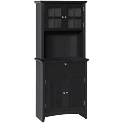 HOMCOM Elegant Buffet With Hutch, Kitchen Pantry Storage Cabinet With Framed Glass Door Drawer And Microwave Space, Black