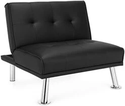 Giantex Single Sofa, Convertible Futon Chair, Folding Recliner Chaise Lounge With Metal Legs And Adjustable Backrest, PU Leather Living Room Furniture 34 Inch Length (Black) -Amazon Store 31m4dM0JfJS. AC