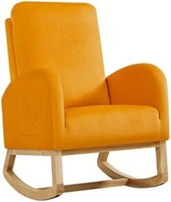 Setawix Rocking Chair For Nursery, Midcentury Modern Accent Rocker Armchair With Side Pocket, Upholstered High Back Wooden Rocking Chair For Living Room Baby Room Bedroom (Yellow - Velvet) -Amazon Store 31m9h9 n87L. AC