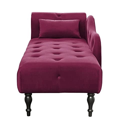KIVENJAJA Velvet Chaise Lounge Indoor, 60” Tufted Upholstered Lounge Chair With Pillow & Rolled Arm Nailhead Trim For Bedroom Living Room Office, Burgundy 6 KIVENJAJA Velvet Chaise Lounge Indoor, 60” Tufted Upholstered Lounge Chair With Pillow & Rolled Arm Nailhead Trim For Bedroom Living Room Office, Burgundy - Image 4