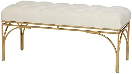 Deco 79 Metal Bench With Velvet Seat, 39" X 16" X 18", White 10 Deco 79 Metal Bench With Velvet Seat, 39" X 16" X 18", White - Image 8