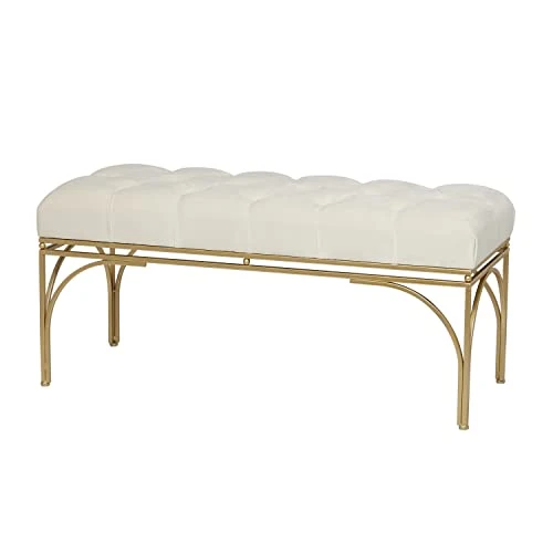 Deco 79 Metal Bench With Velvet Seat, 39" X 16" X 18", White 3 Deco 79 Metal Bench With Velvet Seat, 39" X 16" X 18", White