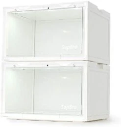 SupBro Led Collection Crate - Voice Control - Easy Access Storage Shoes Box, Stackable Shoe Storage With Clear Plastic Door For Sneakers - (11.2 X 14.9 X 8.8 Inch (2pack), White) -Amazon Store 31n7qtHJNCL. AC