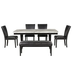 FULife 6-Piece Kitchen Dining, Faux Marble Rectangular Table With 4 Upholstered Seats And 1 Bench For Living Room, Breakfast Nook, Dinette Furniture Sets, Black-5 -Amazon Store 31nQw9XsqiL