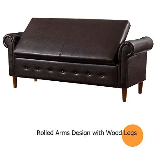 Aoowow Storage Bench For Bedroom End Of Bed Rolled Armed PU Leather Ottoman Couch Long Bench Window Sitting Fireplace Toy Storage Bench, Brown 7 Aoowow Storage Bench For Bedroom End Of Bed Rolled Armed PU Leather Ottoman Couch Long Bench Window Sitting Fireplace Toy Storage Bench, Brown - Image 5