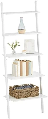 MDesign 5-Tier Leaning Ladder Bookshelf - Rustic Ladder-Style Shelf Bookcase - Decorative Slanted Storage Rack W/Composite Wood Shelves For Bathroom, Living Room - Ladder Shelves - White/Modern Oak 7 MDesign 5-Tier Leaning Ladder Bookshelf - Rustic Ladder-Style Shelf Bookcase - Decorative Slanted Storage Rack W/Composite Wood Shelves For Bathroom, Living Room - Ladder Shelves - White/Modern Oak - Image 5