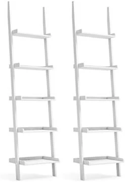 Tangkula Ladder Shelf, 5-Tier Multifunctional Modern Wood Plant Flower Book Display Shelf, Home Office Storage Rack Leaning Ladder Wall Shelf (White, 1) -Amazon Store 31ncAKyztzL. AC