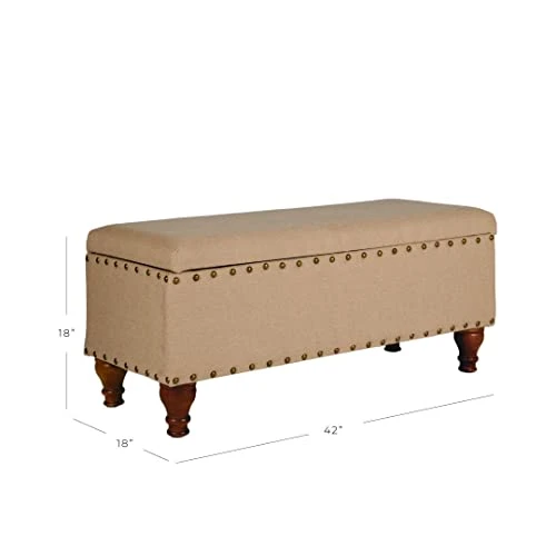 Homepop Home Decor | Upholstered Bench With Nailhead Trim | Large Ottoman With Storage For Living Room & Bedroom | Decorative Home Furniture, Tan Linen 4 Homepop Home Decor | Upholstered Bench With Nailhead Trim | Large Ottoman With Storage For Living Room & Bedroom | Decorative Home Furniture, Tan Linen - Image 2