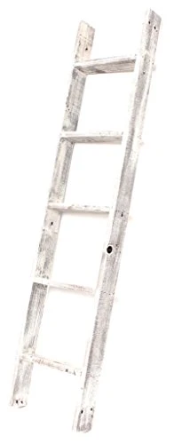 BarnwoodUSA Rustic Farmhouse Blanket Ladder - Our 5 Ft Ladder Can Be Mounted Horizontally Or Vertically And Is Crafted From 100% Recycled And Reclaimed Wood | No Assembly Required | White