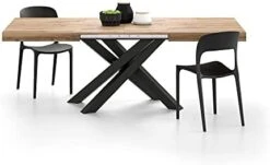Mobili Fiver, Emma 160 Extendable Dining Table, Rustic Oak With Black Crossed Legs, Laminate-Finished/Iron, Made In Italy -Amazon Store 31o1LPExIXS. AC