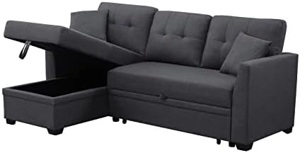 Alexent 3-Seat Modern Fabric Sleeper Sectional Sofa Bed With Pull-Out Bed With Storage Chaise Lounge In Dark Gray Color For Space Saving On Apartment, Living Room, Home Office, Guest Room 11 Alexent 3-Seat Modern Fabric Sleeper Sectional Sofa Bed With Pull-Out Bed With Storage Chaise Lounge In Dark Gray Color For Space Saving On Apartment, Living Room, Home Office, Guest Room - Image 9