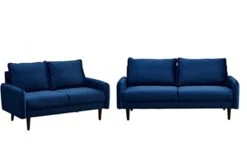 INSTORY Modern Sofa Set Velvet Sofa & Loveseat Set 2 Piece Tufted Couch Set With Wooden Legs For Living Room, Office - Space Blue