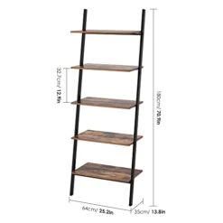 PUPL 5Tier Industrial Ladder Shelf, Leaning Shelf Storage Rack With Metal Frame, Sloping Books 25.2L X 13.8W X 70.9H In WD 60 0 10 PUPL 5Tier Industrial Ladder Shelf, Leaning Shelf Storage Rack With Metal Frame, Sloping Books 25.2L X 13.8W X 70.9H In WD 60 0 -Amazon Store 31oYSbuhBeL