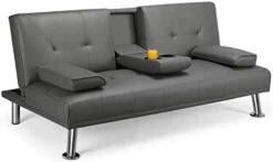 SDFGH Faux Leather Futon Multifunctional Convertible Folding Bed Sofa With Cupholders Pillows -Amazon Store 31odAbbAp9L. AC 1
