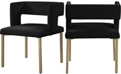 Meridian Furniture Caleb Collection Modern | Contemporary Upholstered Dining Chair With Unique Squared Back And Sturdy Iron Legs, Set Of 2, 23" W X 21" D X 30" H, Black Velvet, Matte Black -Amazon Store 31om5s7ZImL. AC