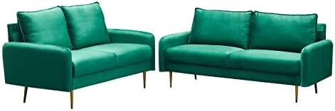 INSTORY Velvet Sofa Set Modern Sofa & Loveseat Set 2 Piece Tufted Couch Set With Metal Legs For Living Room, Office, Bedroom - Ginger 9 INSTORY Velvet Sofa Set Modern Sofa & Loveseat Set 2 Piece Tufted Couch Set With Metal Legs For Living Room, Office, Bedroom - Ginger - Image 7