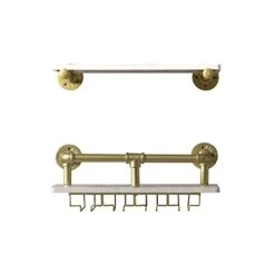 WAKI HOME Industrial Wall Mounted Wine Rack, Wine Bottle Stemware Glass Rack, Floating Wood Shelf Pipe Hanging Shelving With Glass Holders For Wine Glasses, Flutes, Mugs, Home Décor, Kitchen, Bar -Amazon Store 31ondWPGkSL