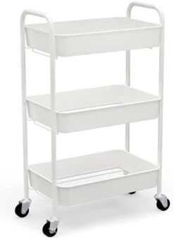 CAXXA 3-Tier Rolling Metal Storage Organizer - Mobile Utility Cart Kitchen Cart With Caster Wheels, White -Amazon Store 31op3e0tOYS. AC