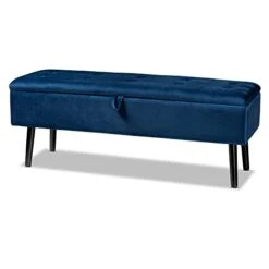 Baxton Studio Caine Benches & Banquette, Navy Blue/Dark Brown